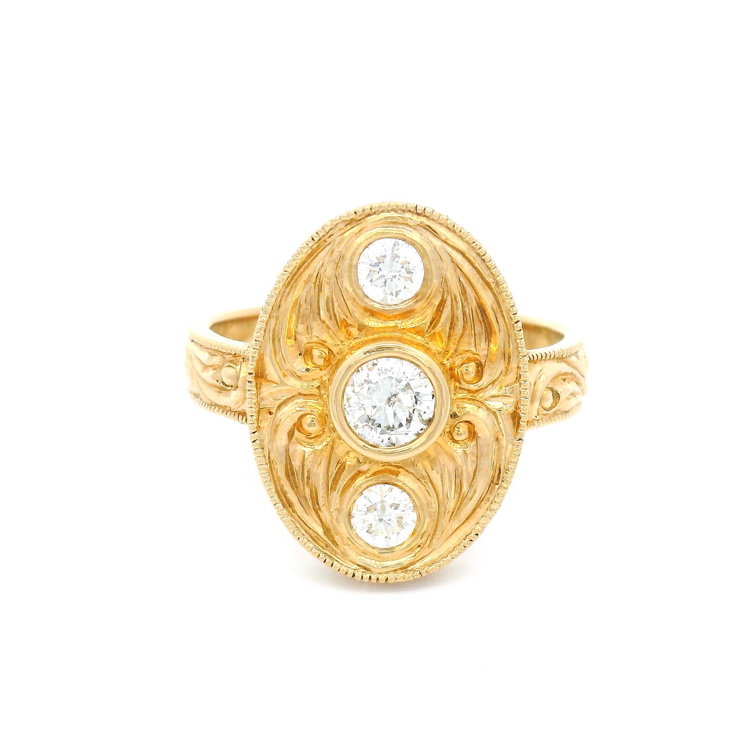 14k YellowHand-Engraved Ring with 0.46cts Diamonds