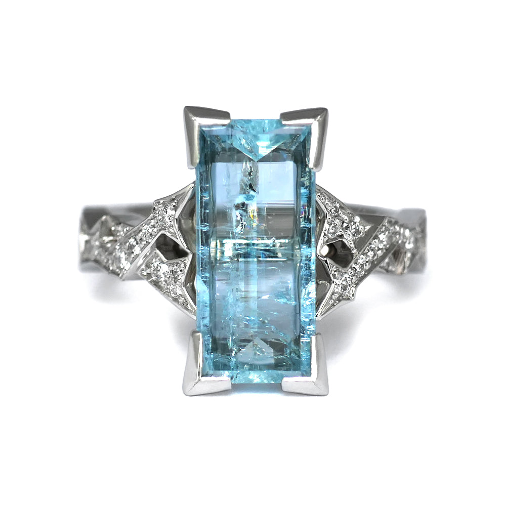 Frost Crystal Aquamarine Ring with Accent Diamonds