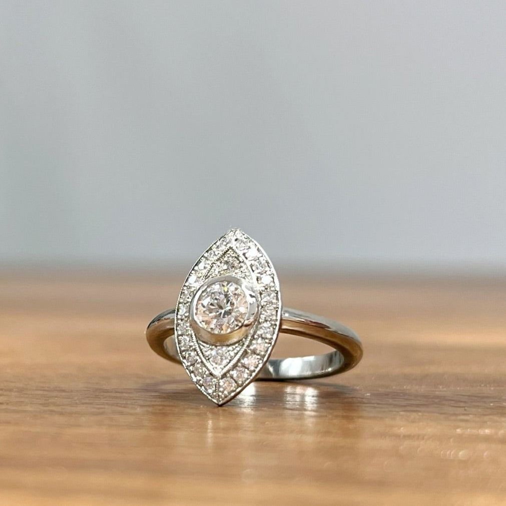 18k White Vintage Inspired Ring with 0.46ct Diamond with Accent Diamonds