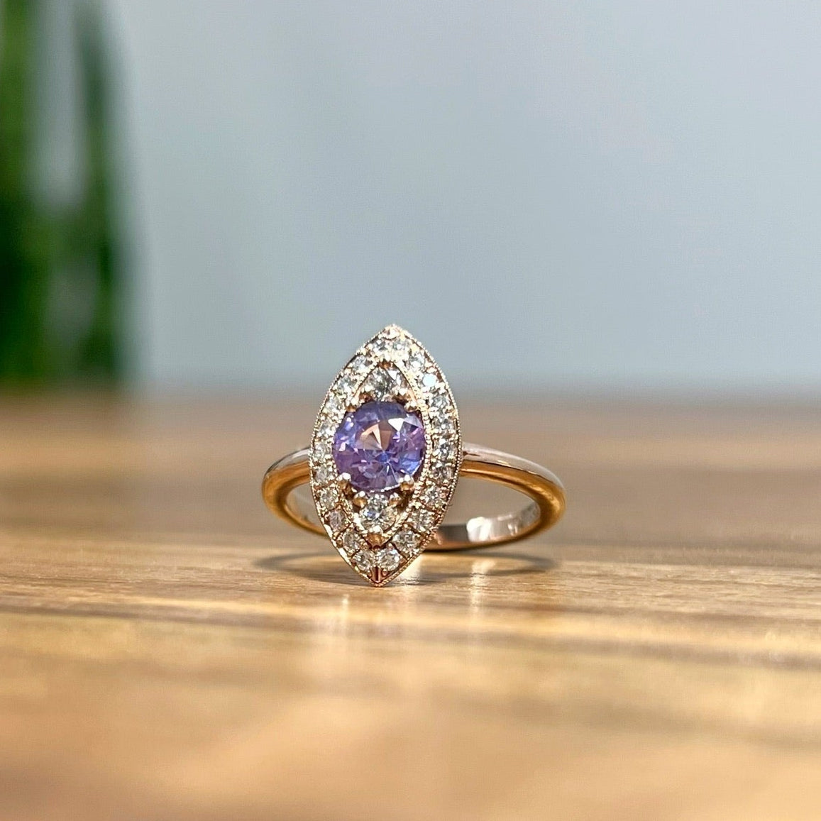 14k Rose Gold Ring with0.93ct Purple Sapphire and Accent Diamonds