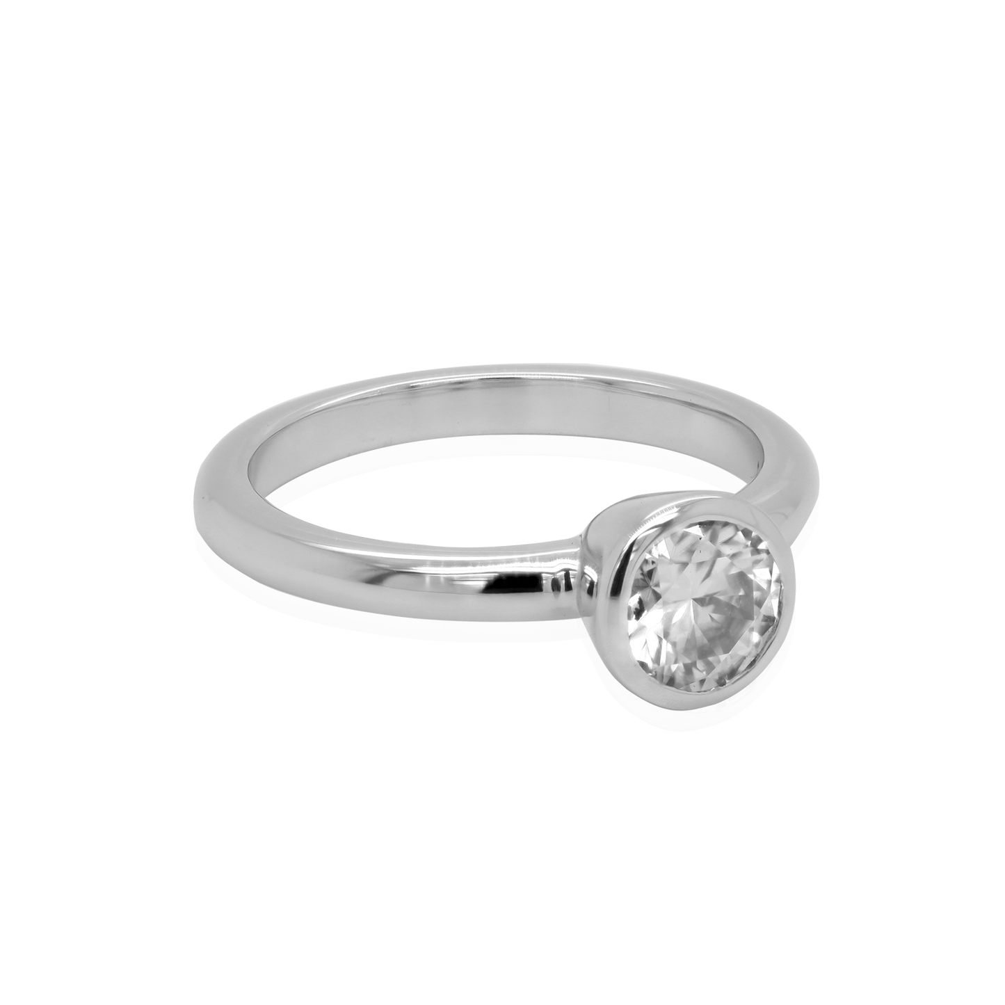 18k White Bezel-Set Solitaire with 0.92ct Round Brilliant Cut Moissanite