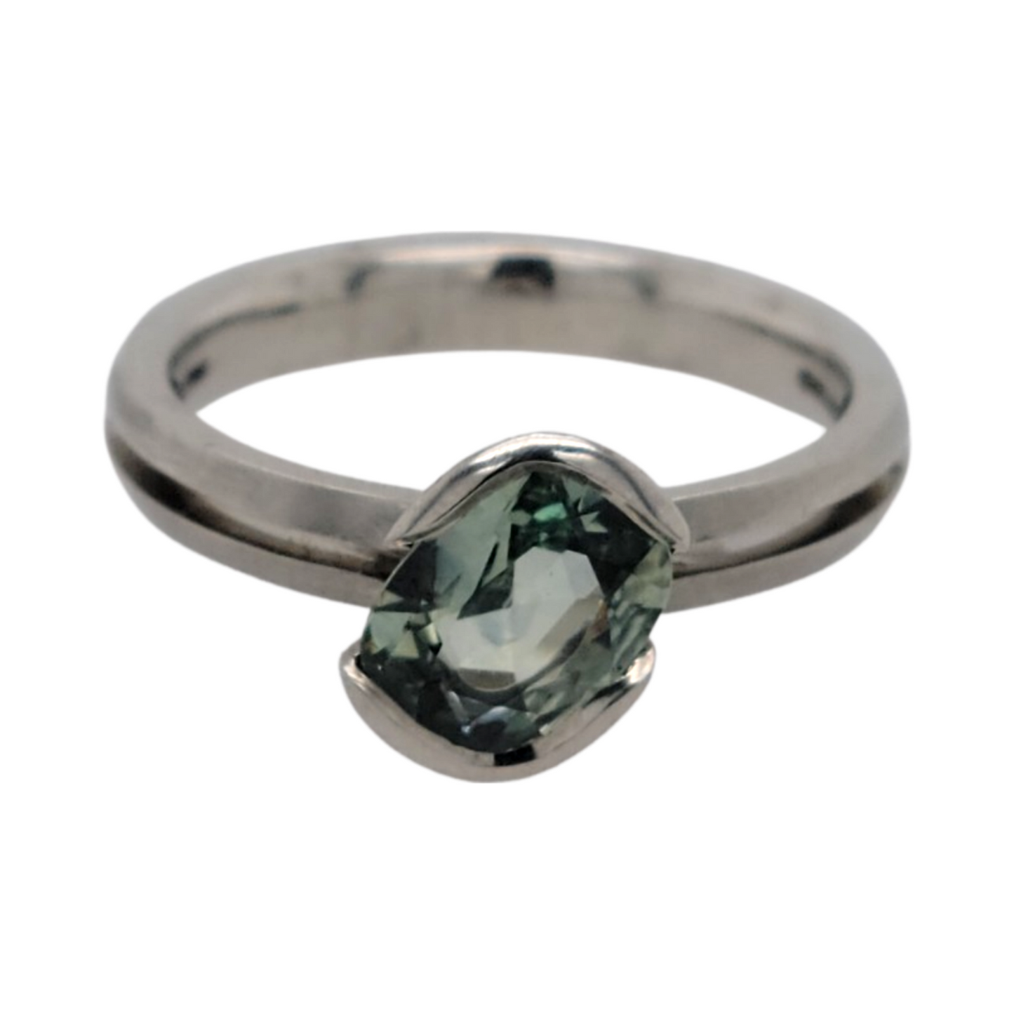 Green Dream Ring - 14k White Solitaire with 1.25ct Green Montana Sapphire