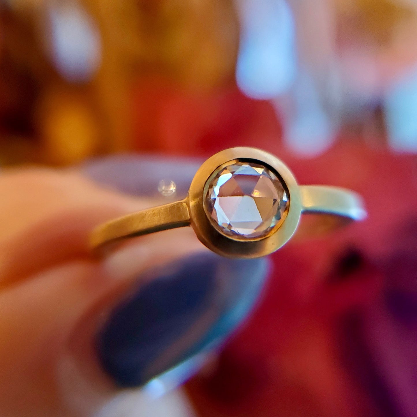 White Rose-Cut Sapphire Bezel Solitaire Ring