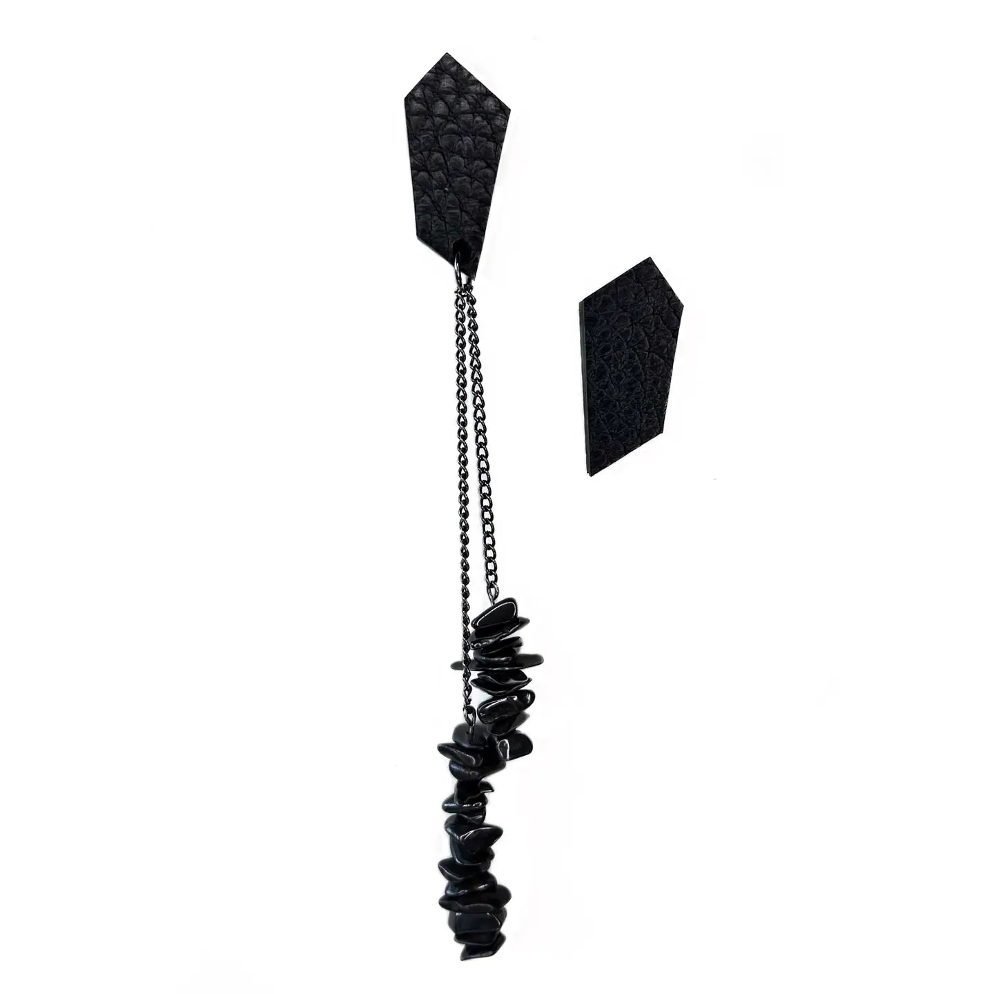 Leather & Hematite Mismatched Stud Earrings