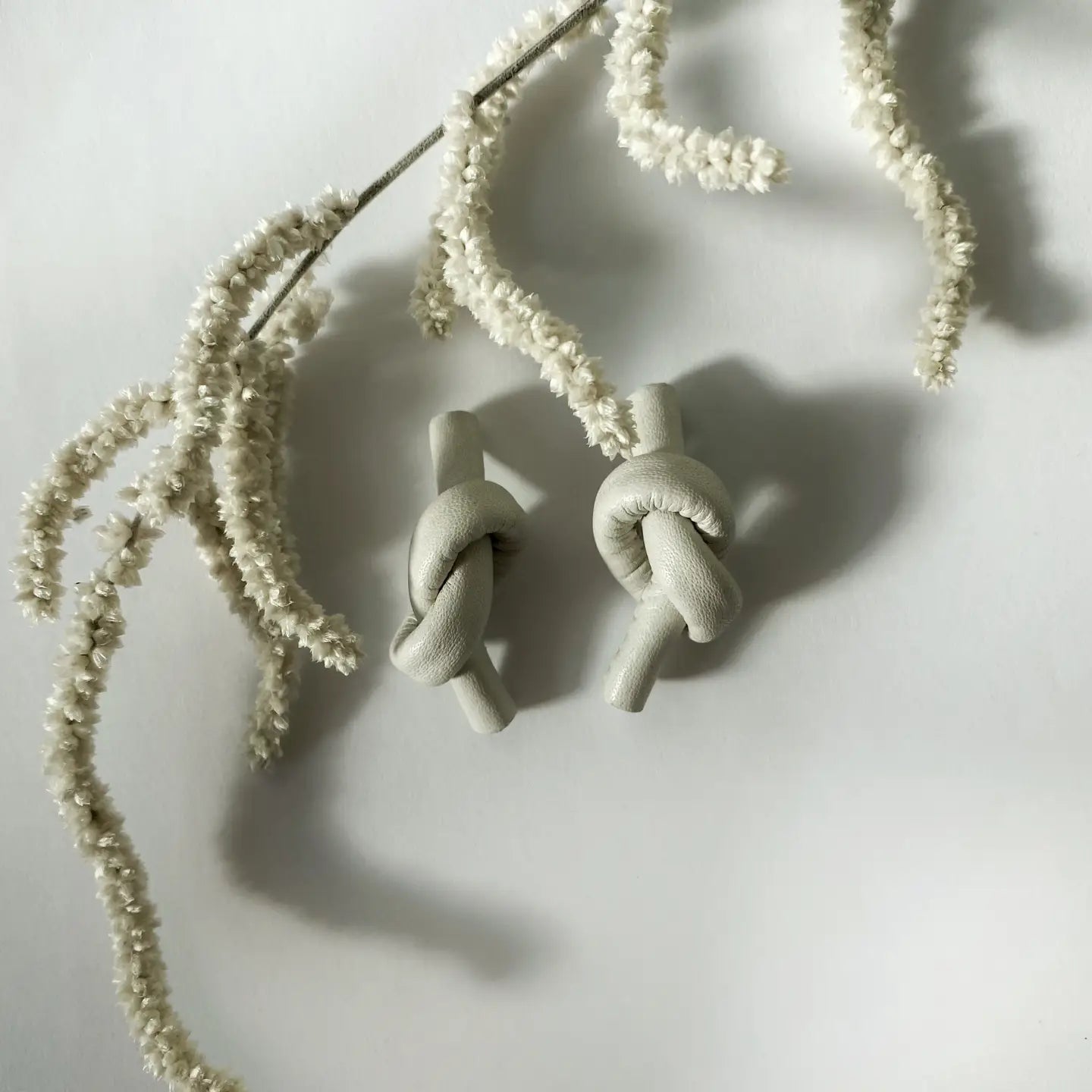 White Leather Knot Earrings