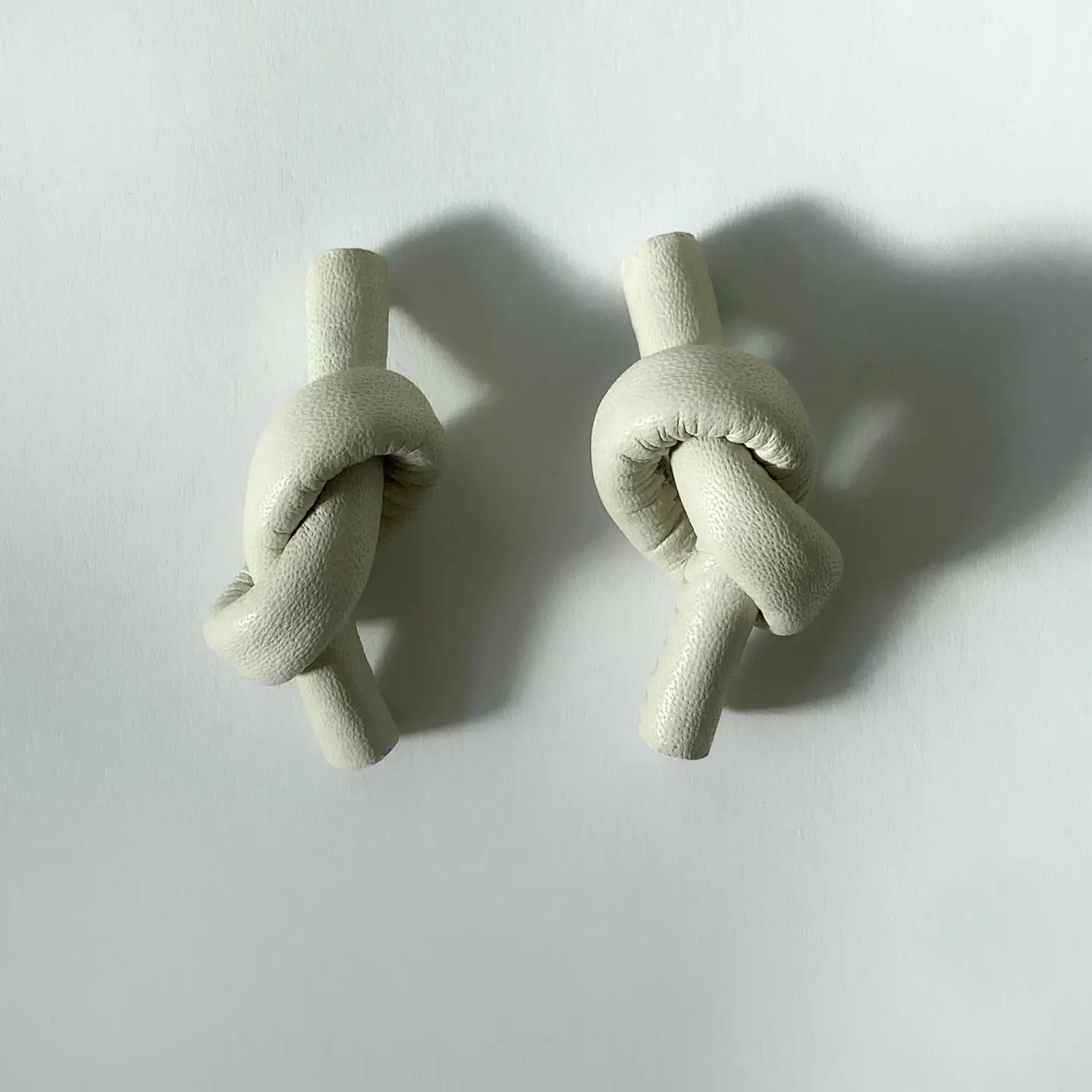 White Leather Knot Earrings
