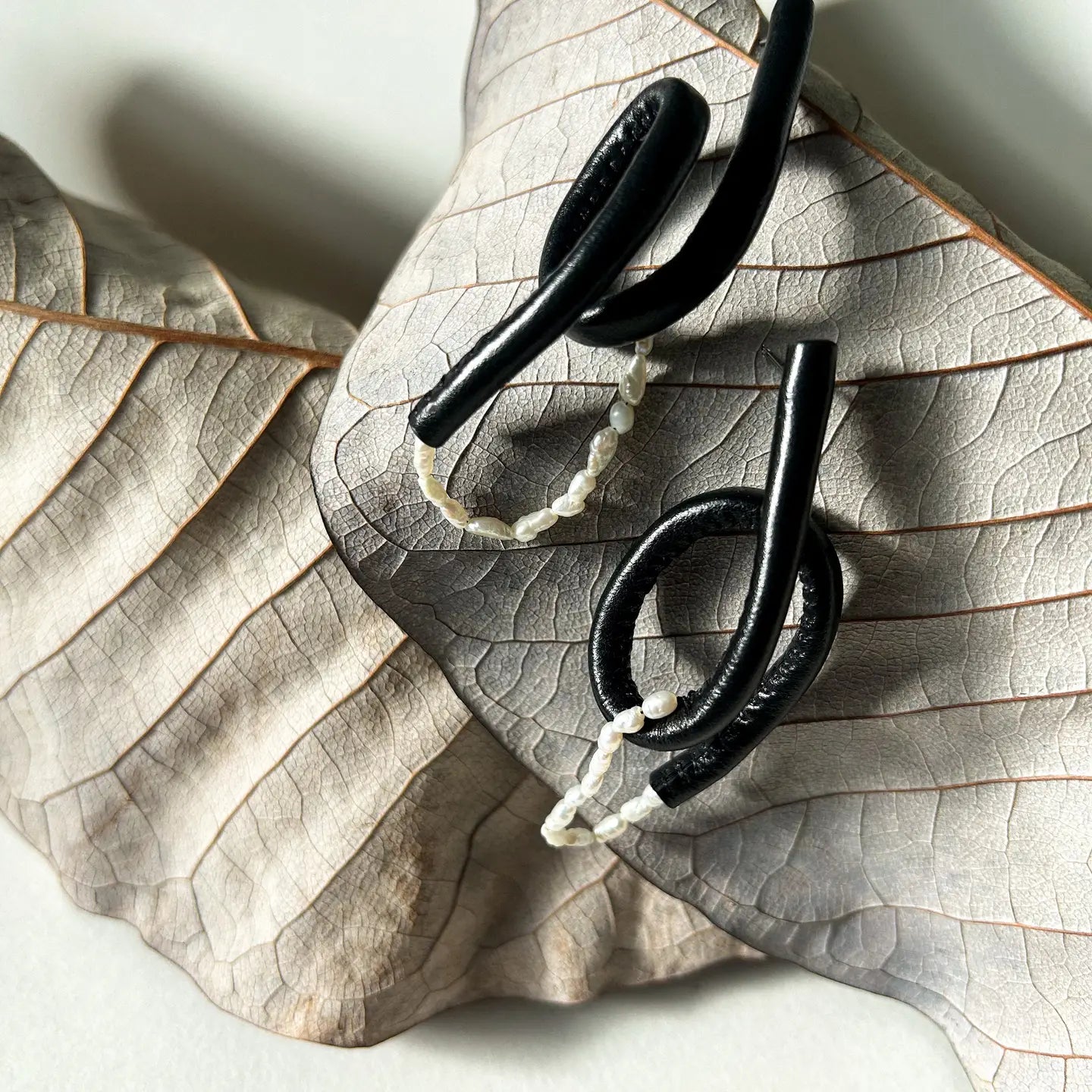 Leather & Pearl Twist Earrings