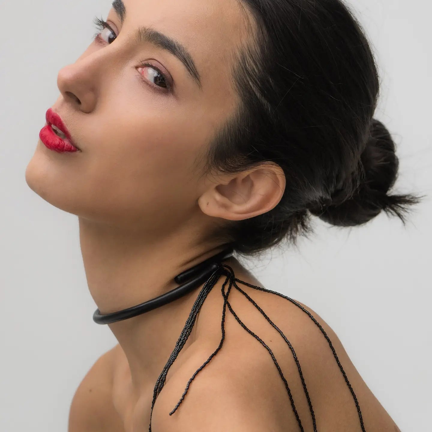 Black Choker Beaded Tassel Necklace