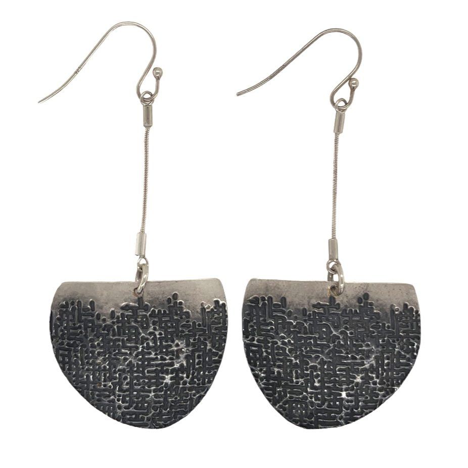 Textured Shield Oxidized Earrings