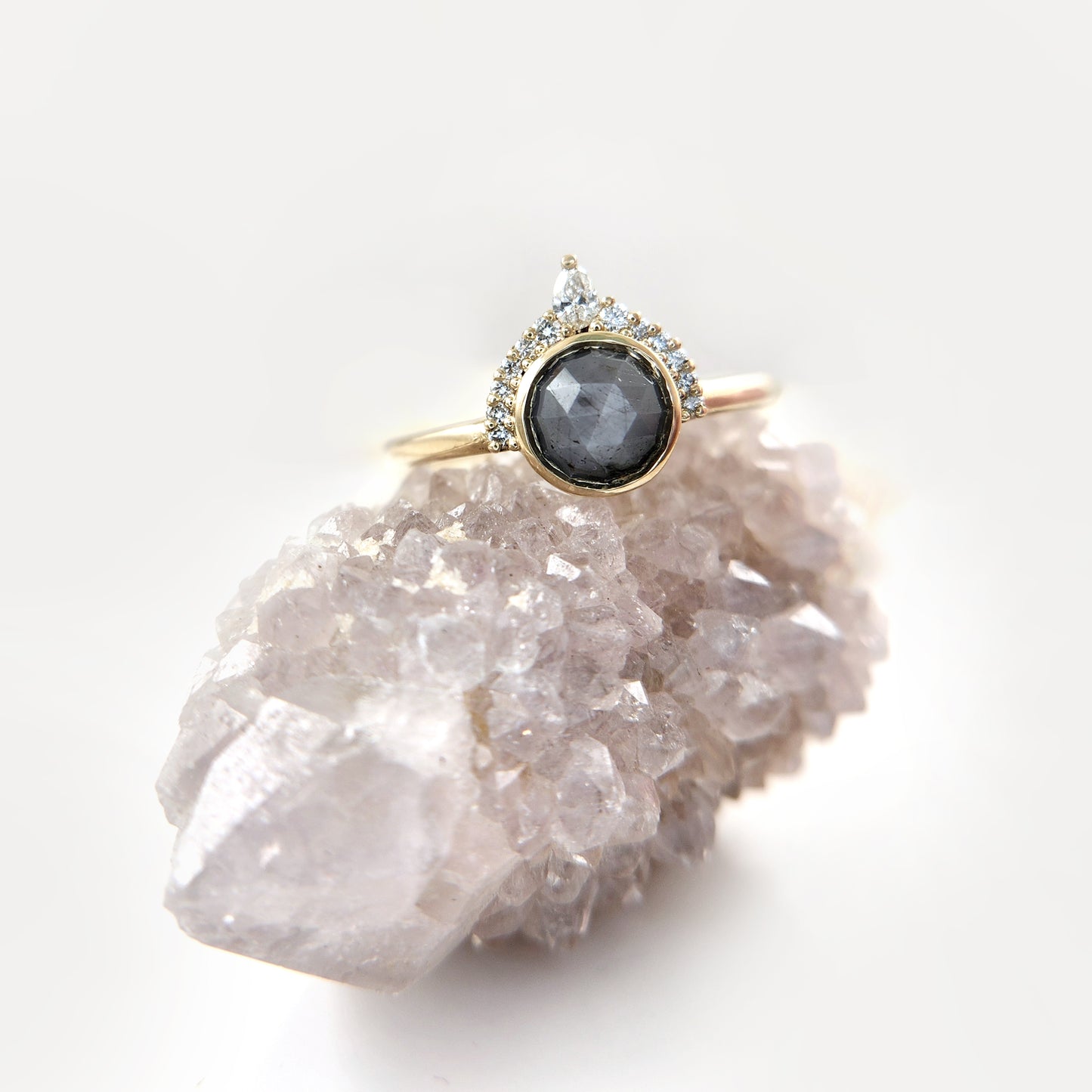 Grey Rose-Cut Sapphire with Lab Accents