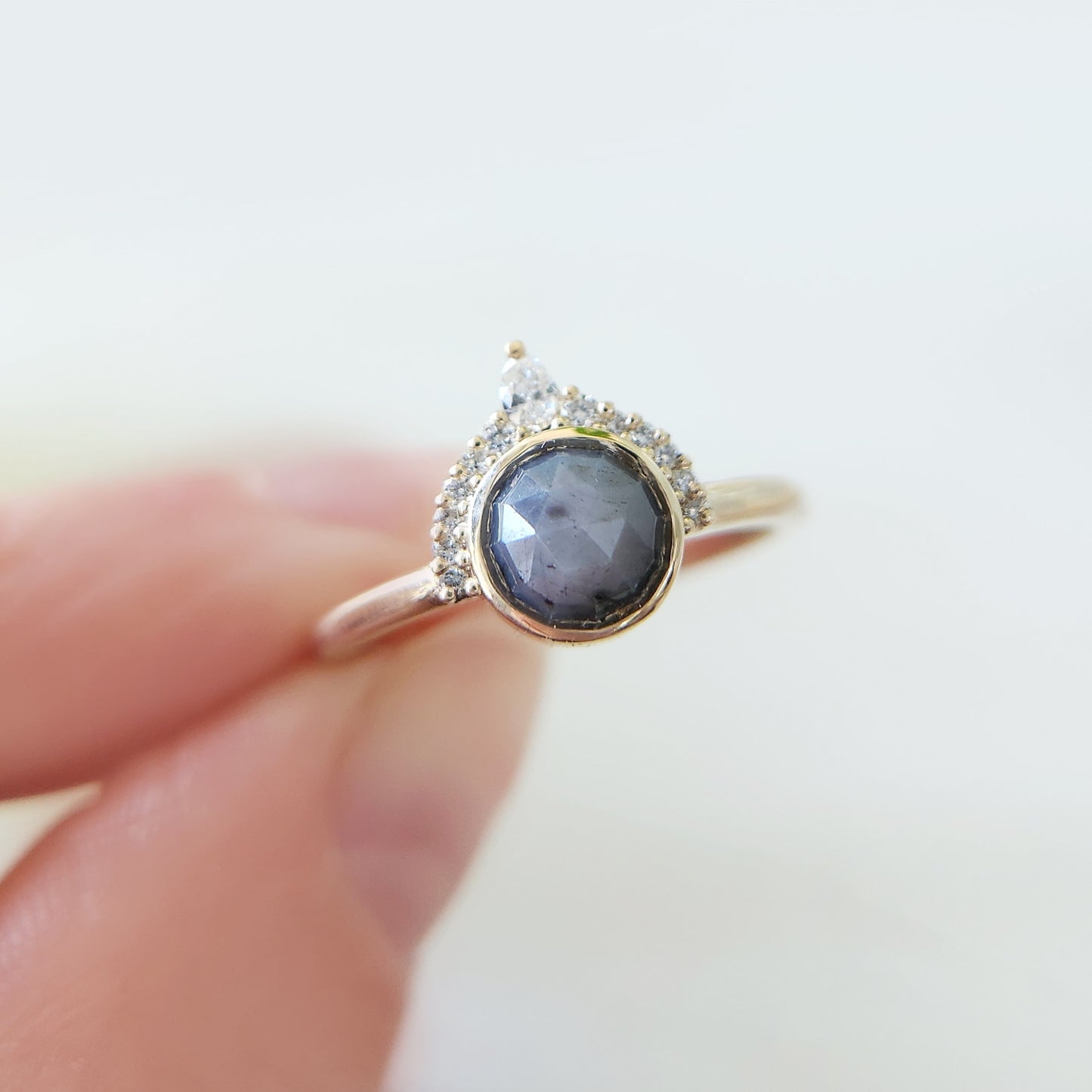 Grey Rose-Cut Sapphire with Lab Accents