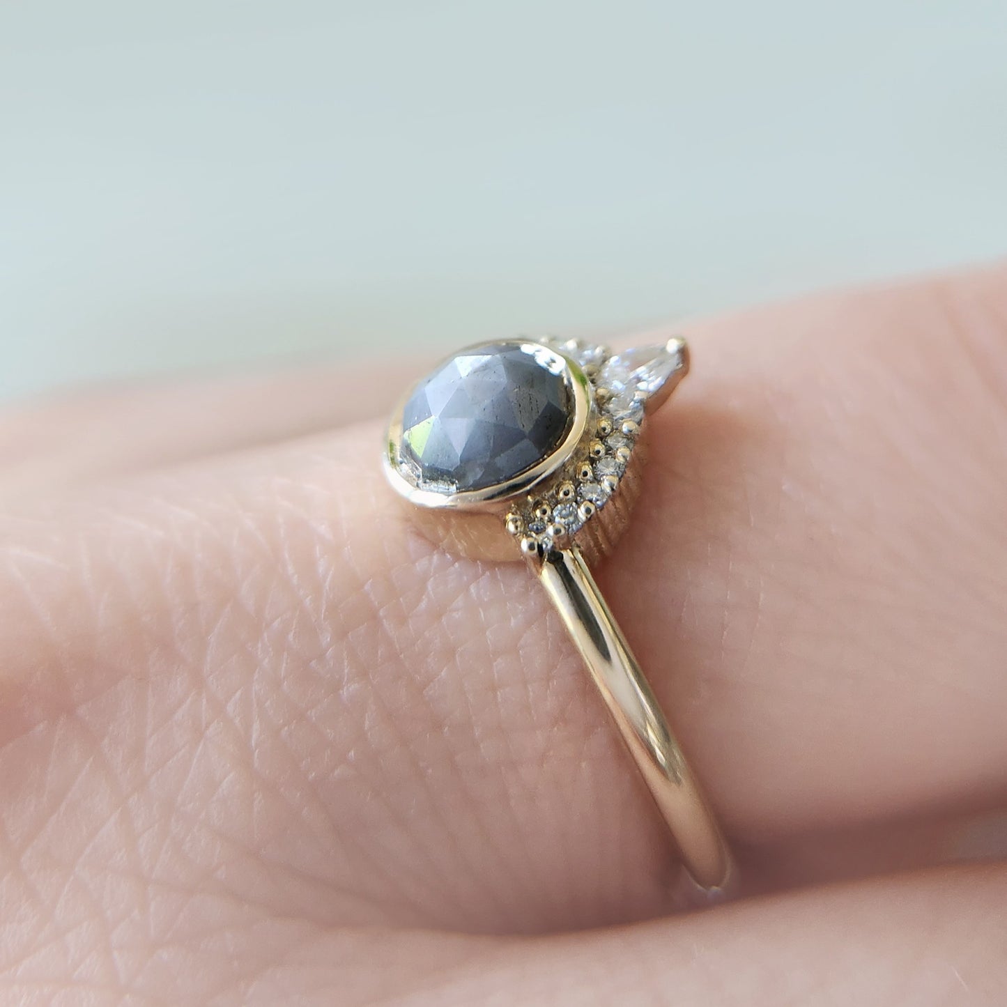 Grey Rose-Cut Sapphire with Lab Accents
