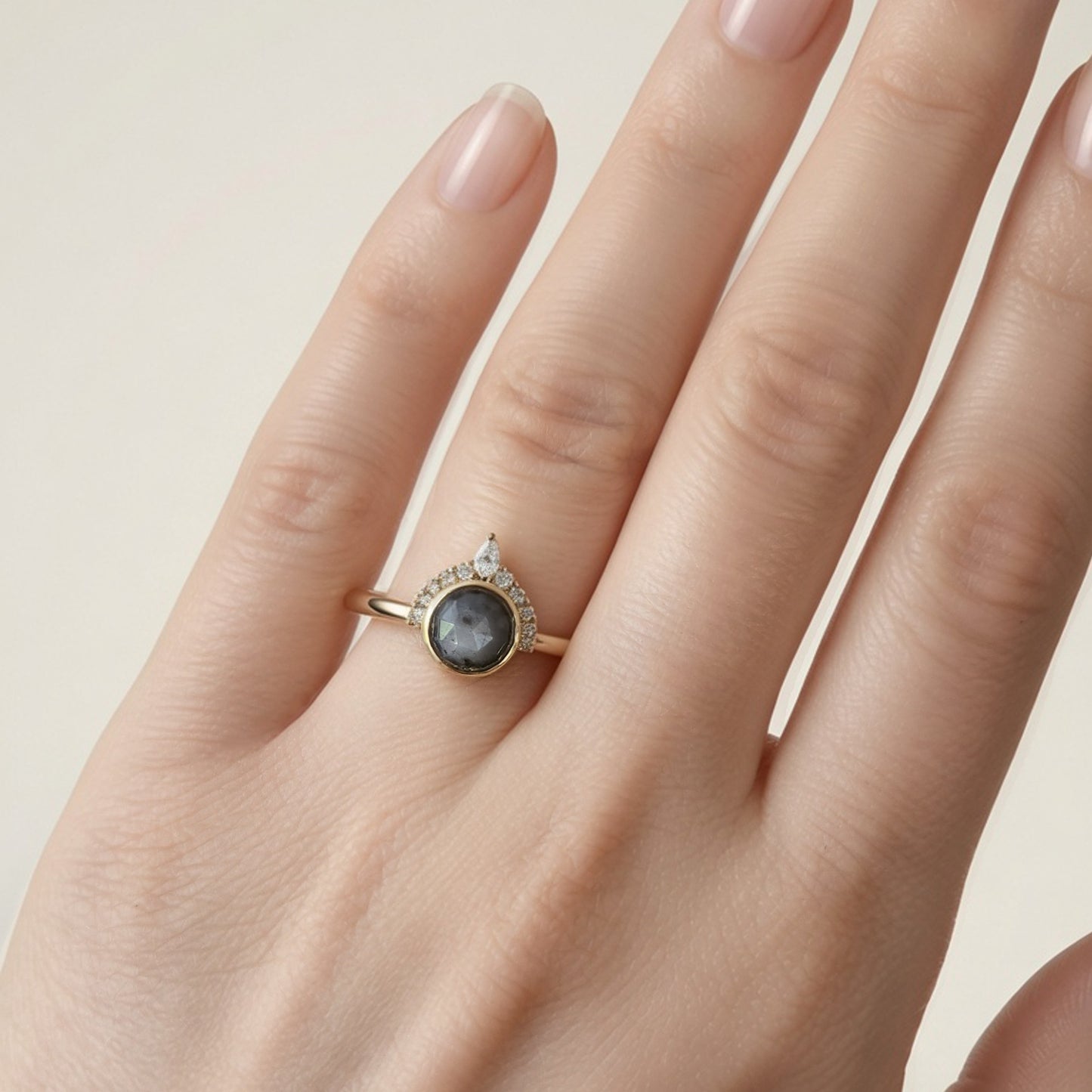 Grey Rose-Cut Sapphire with Lab Accents