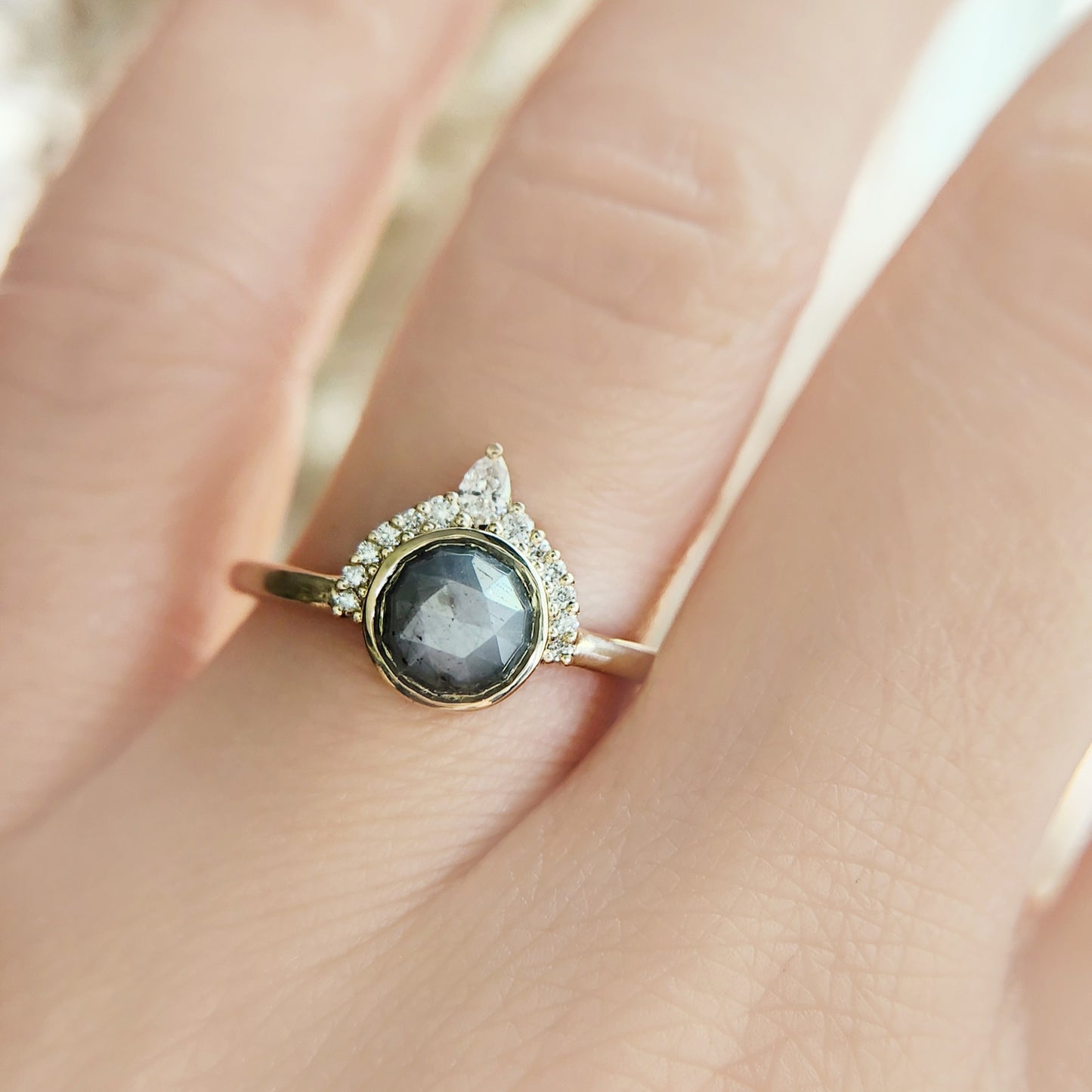 Grey Rose-Cut Sapphire with Lab Accents