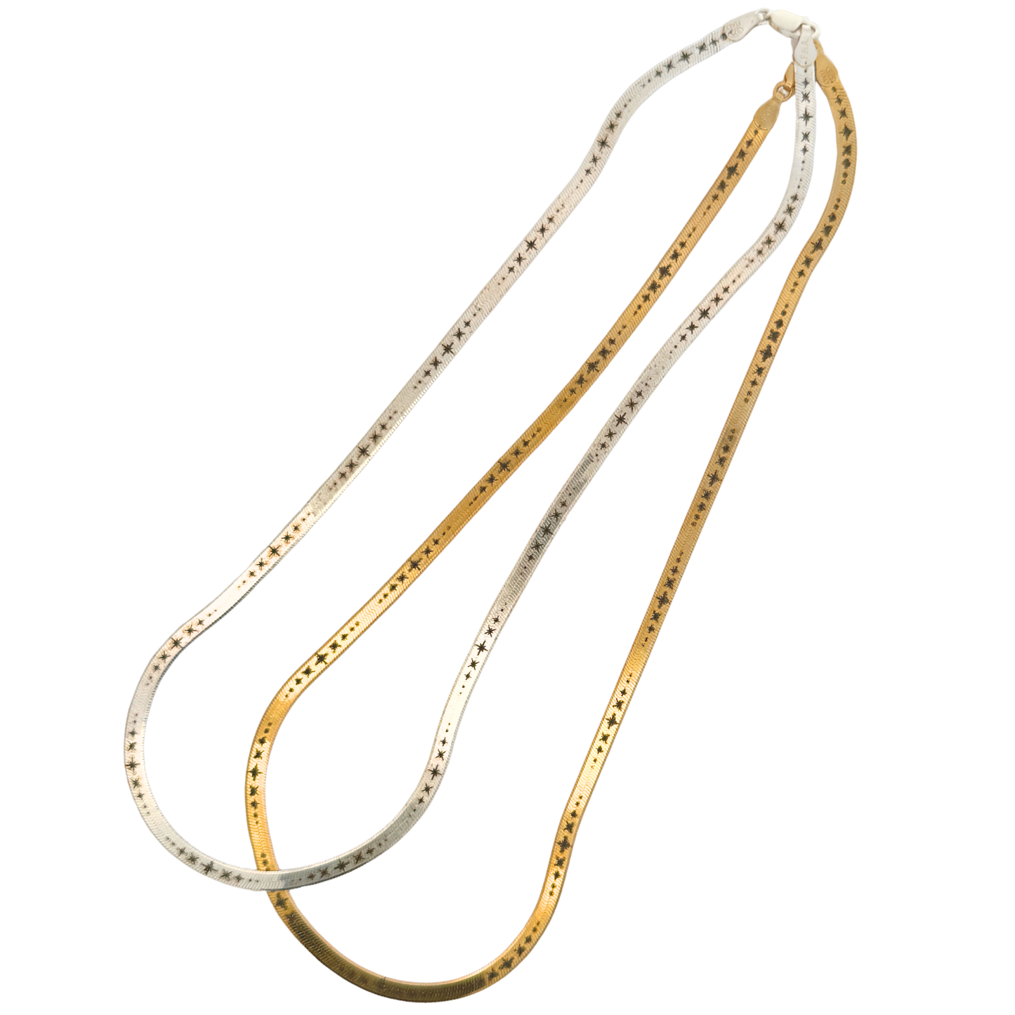Celestial Stars Engraved Herringbone Necklace