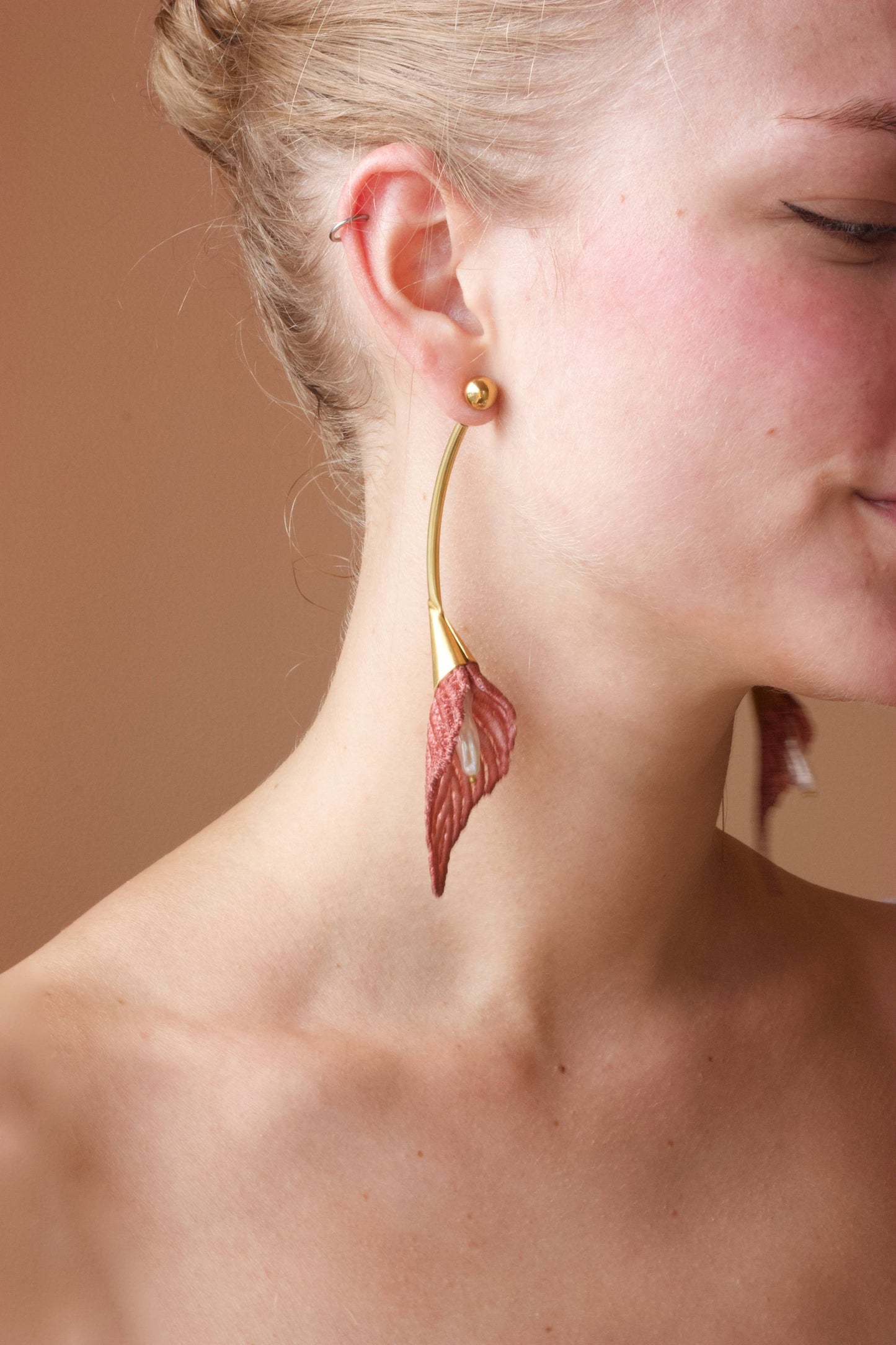 Rose Calla Lily Long Drop Earrings