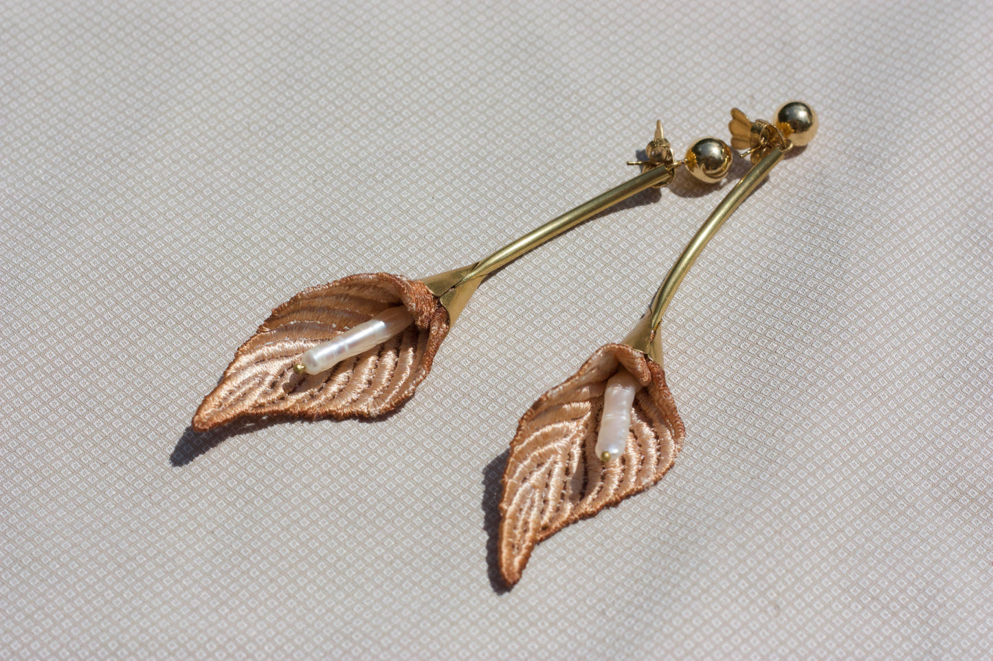 Rose Calla Lily Long Drop Earrings