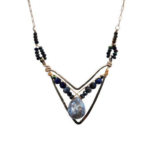 Mixed Metal & Beads V Necklace