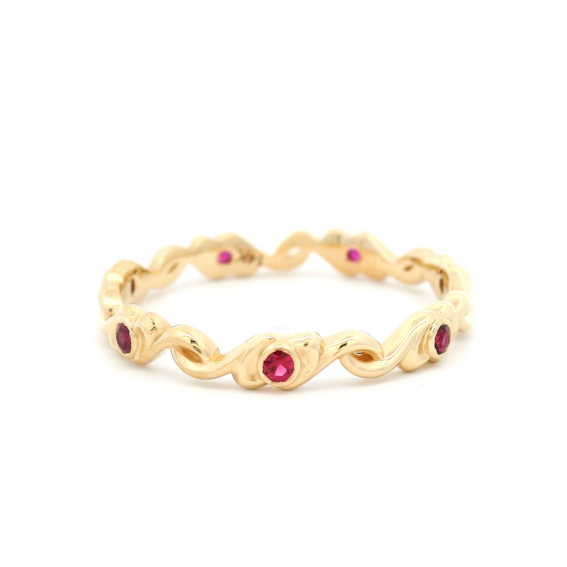 14k Yellow Scroll Band with 0.15cts Natural Rubies