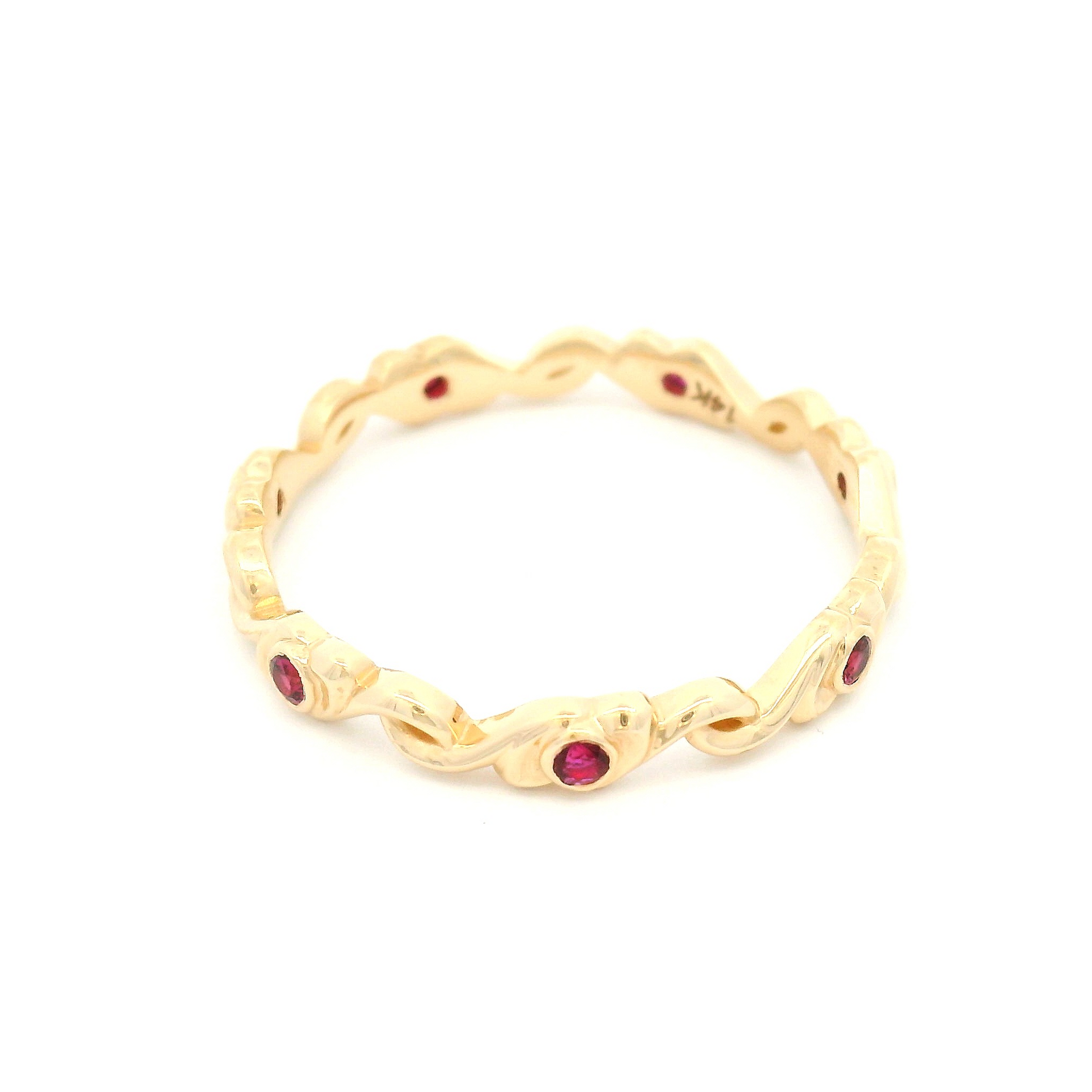 14k Yellow Scroll Band with 0.15cts Natural Rubies