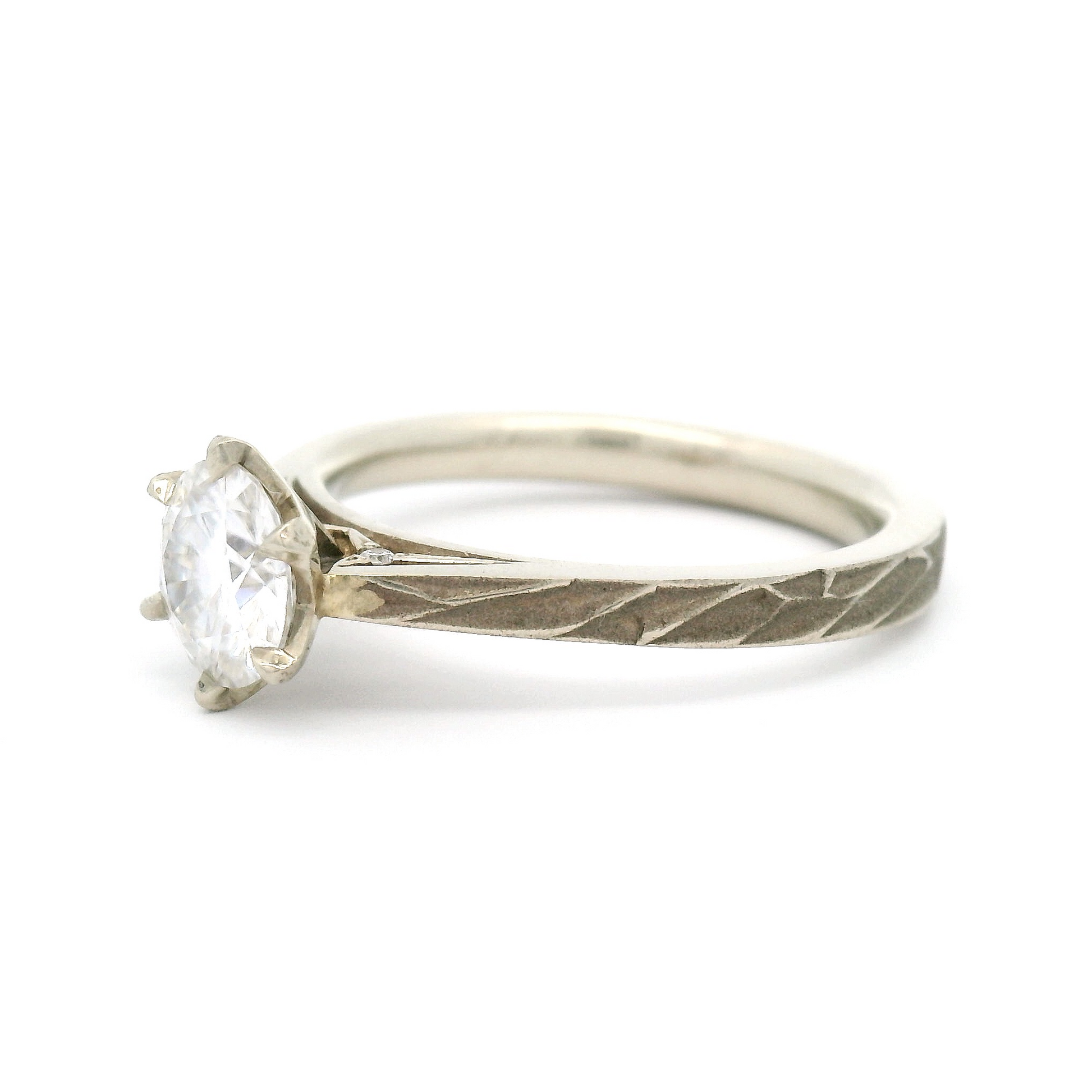 14k White Solitaire with 6mm Round Moissanite