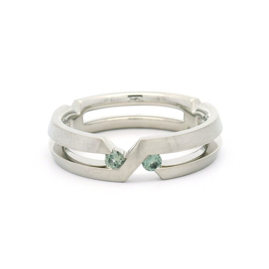 14k White 5.5mm Wide Moi et Toi Band with 0.14cts Montana Sapphires