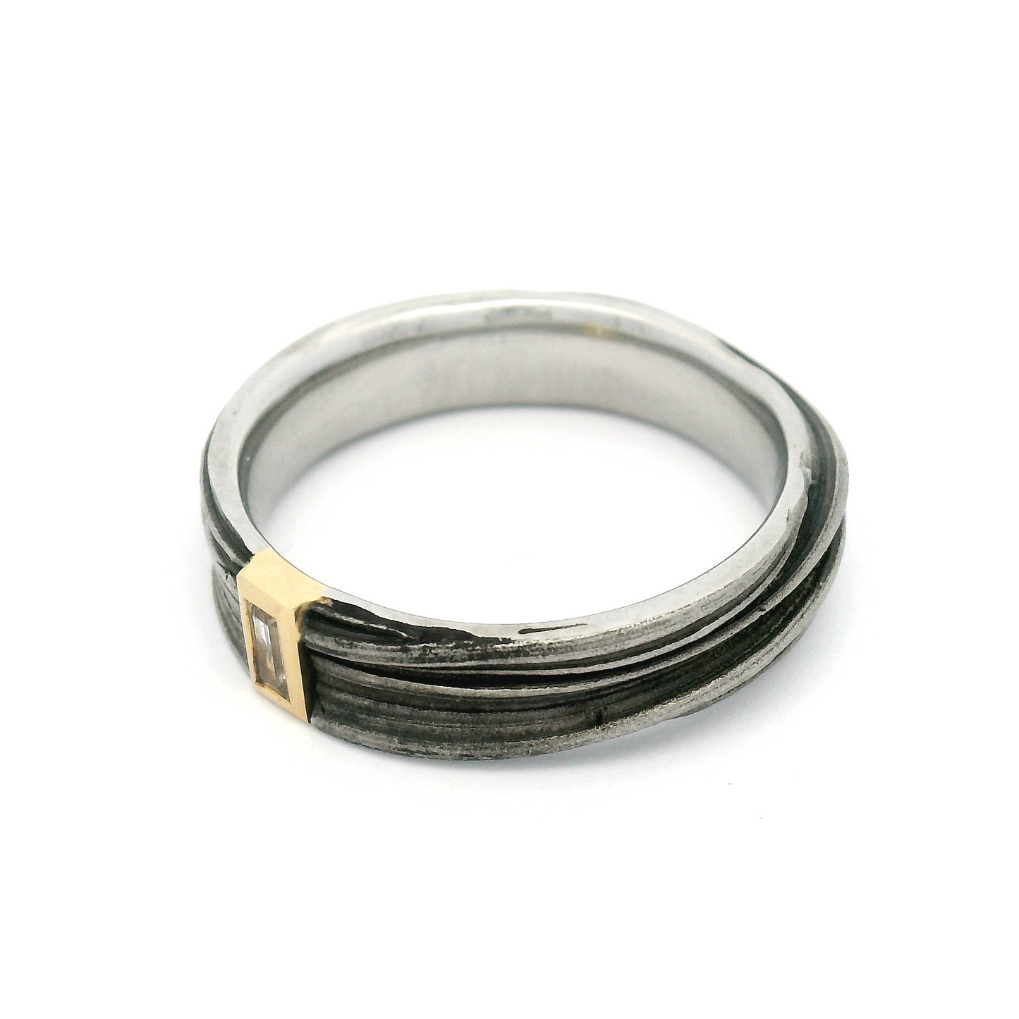 Stainless Steel Mitsuro Band with 18k Yellow Bezel-Set White Baguette Sapphire