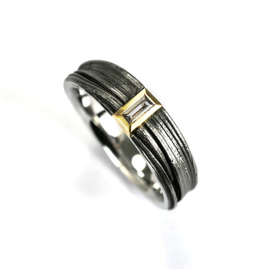 Stainless Steel Mitsuro Band with 18k Yellow Bezel-Set White Baguette Sapphire