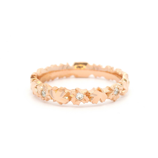 14k Rose Gold Carved Sugar Maple Band with Canadian Diamond Accents