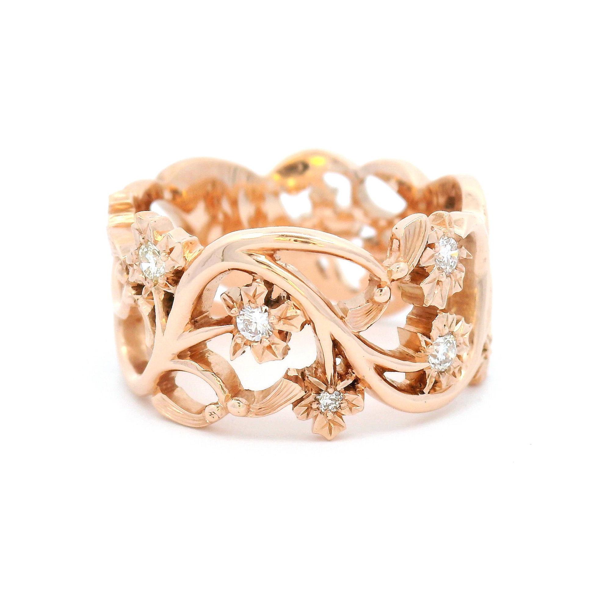 10k Rose Gold Maple Vine Band with 0.38cts Natural Diamonds