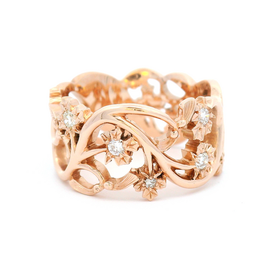 10k Rose Gold Maple Vine Band with 0.38cts Natural Diamonds
