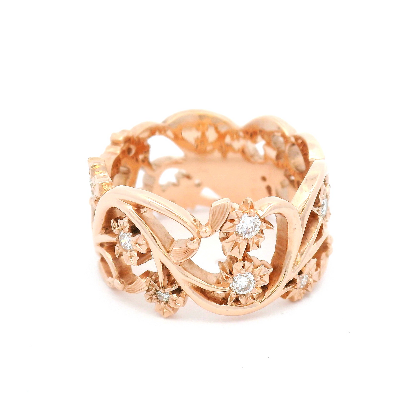 10k Rose Gold Maple Vine Band with 0.38cts Natural Diamonds