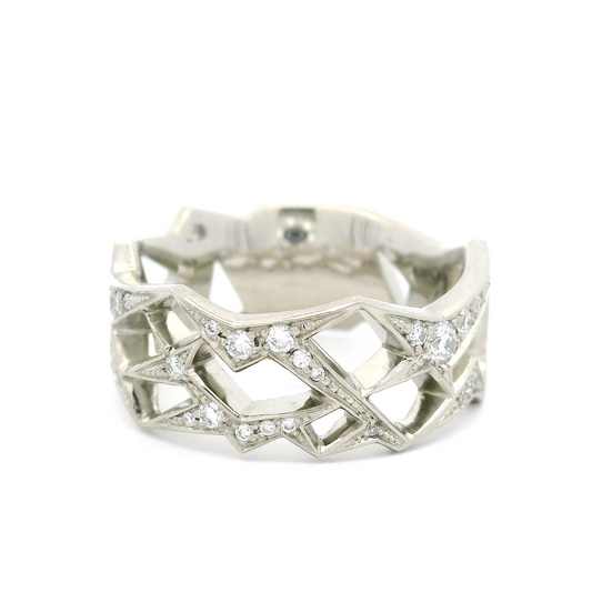 14k White Carved Frost Crystal Half-Eternity Band with 0.66cts Natural Diamonds