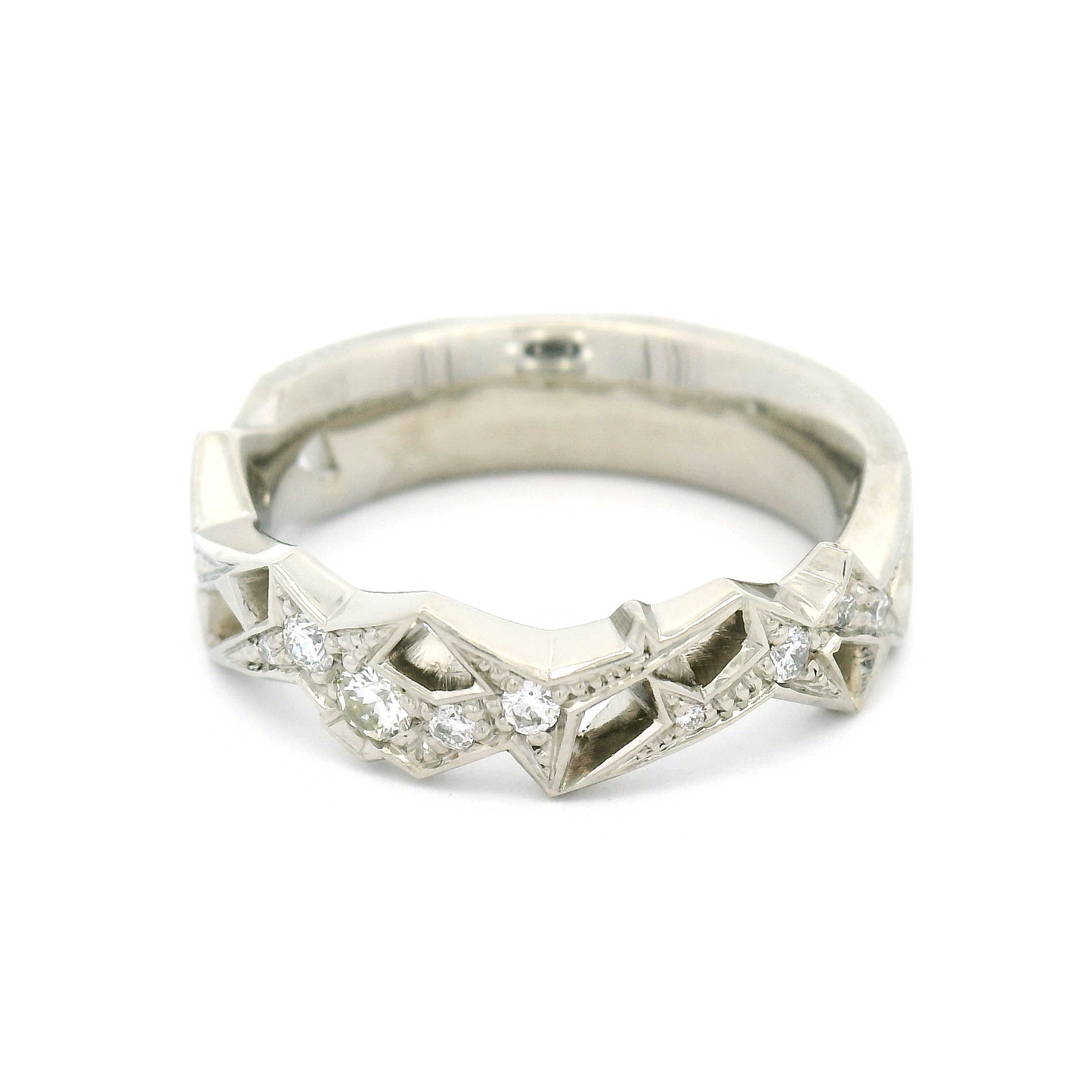 14k White Carved Frost Crystal Half-Eternity Band with 0.25cts Natural Diamonds