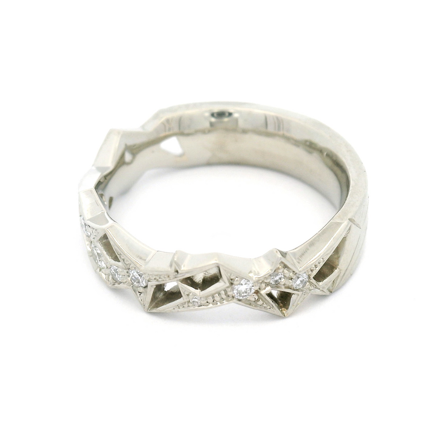 14k White Carved Frost Crystal Half-Eternity Band with 0.25cts Natural Diamonds