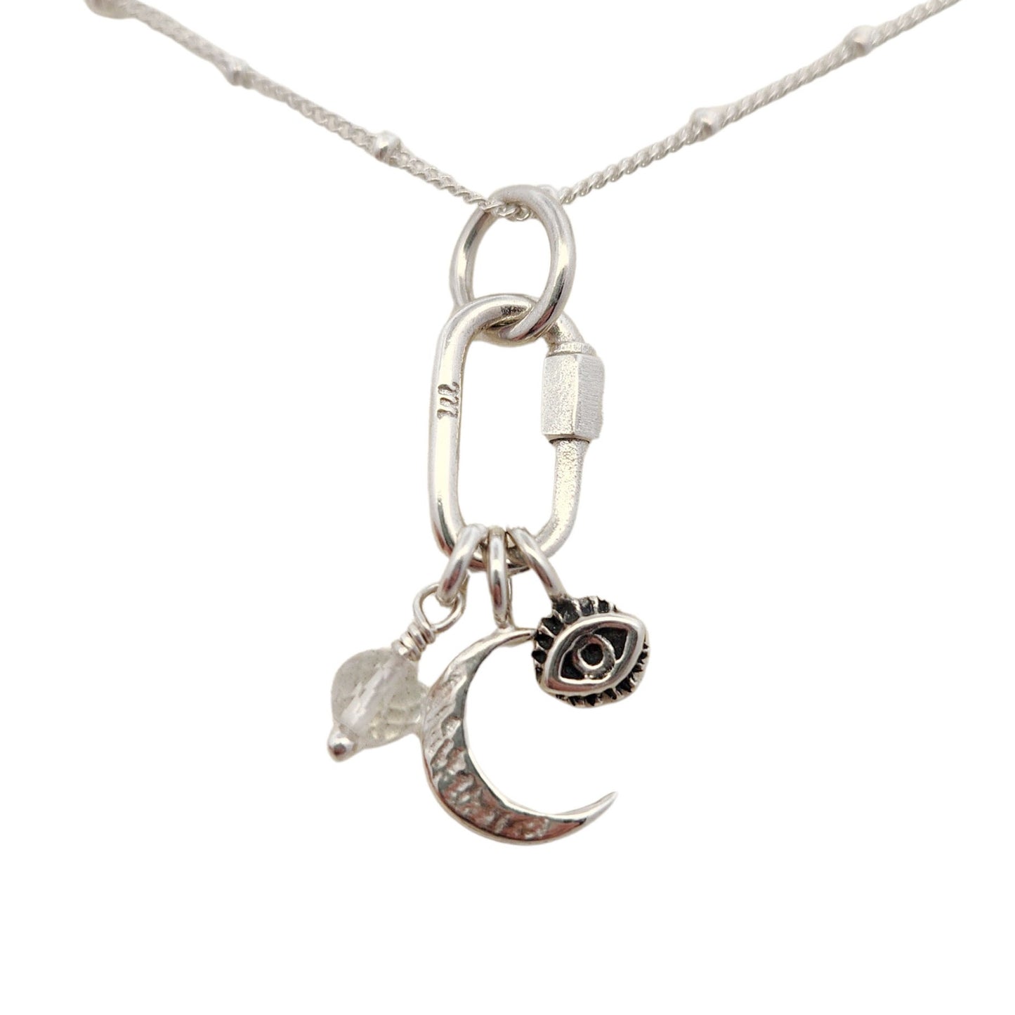 Quartz, Moonrock & Eye Charm Necklace