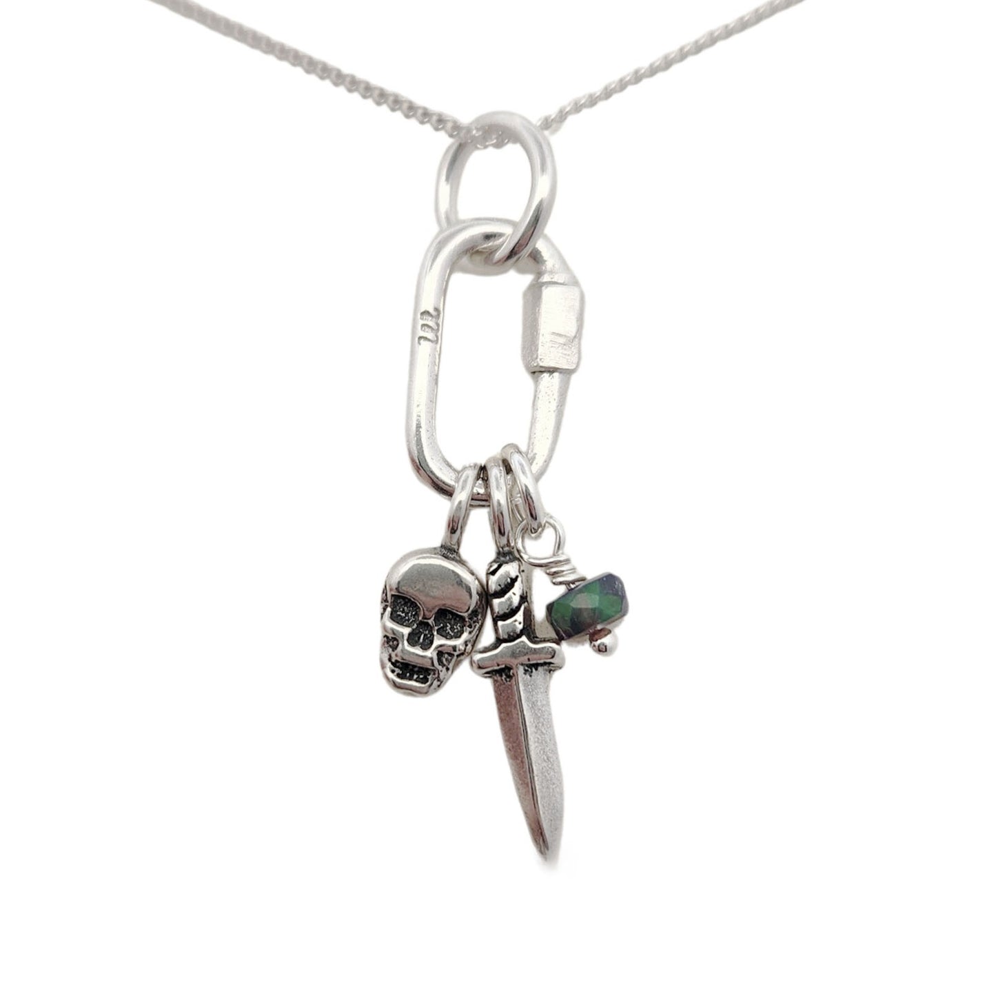 Skull, Dagger & Opal Charm Necklace