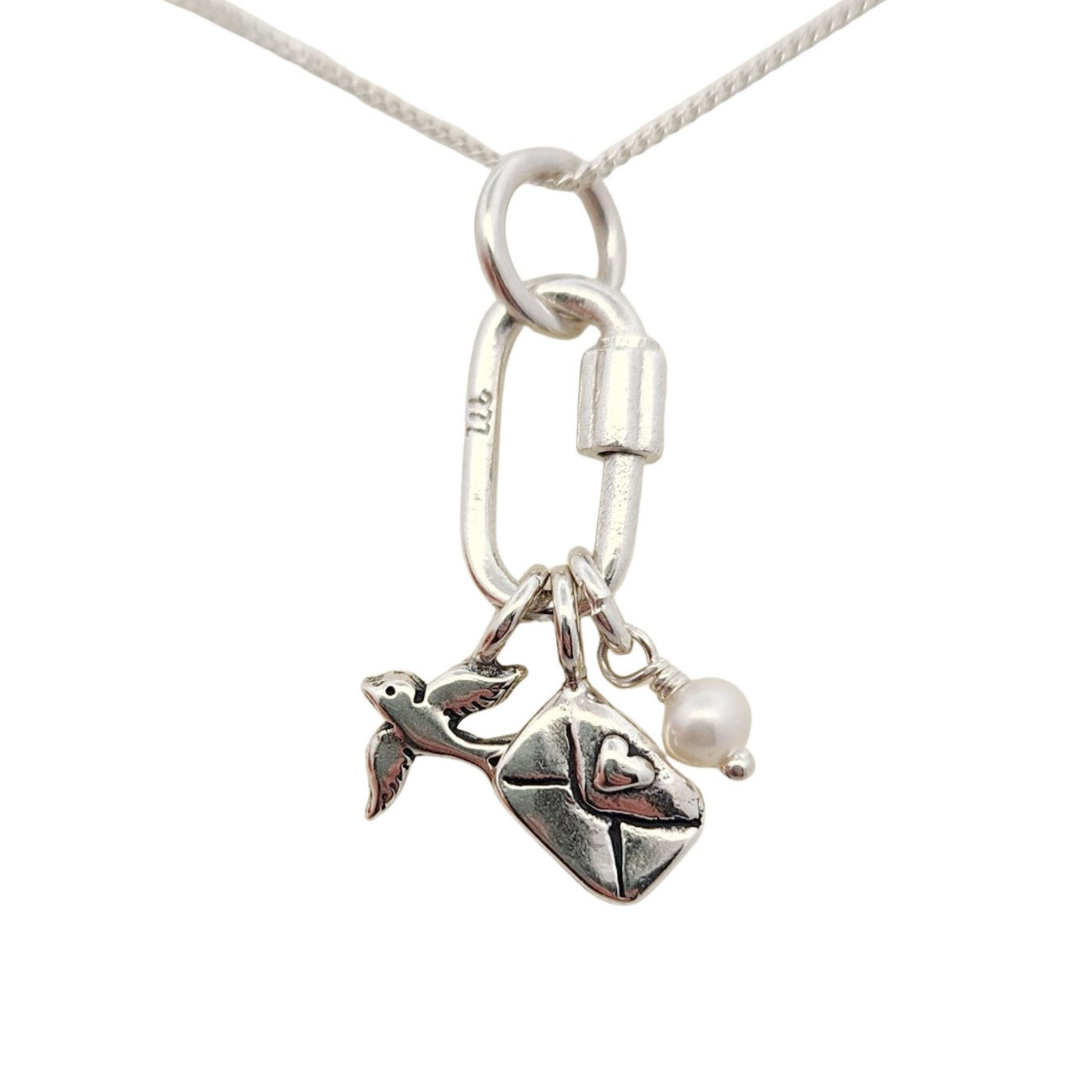 Bird, Letter & Pearl Charm Necklace