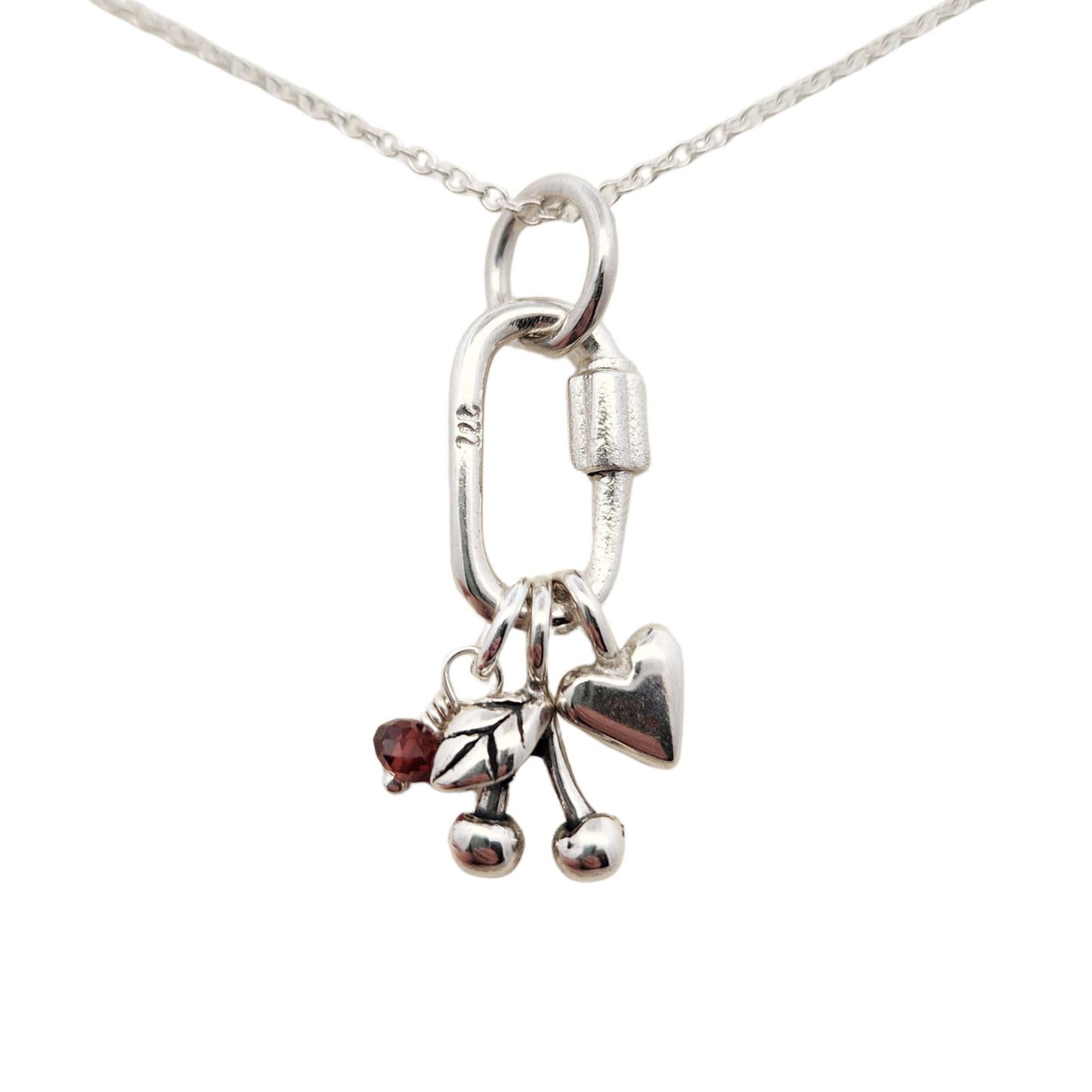 Garnet, Cherry & Heart Charm Necklace
