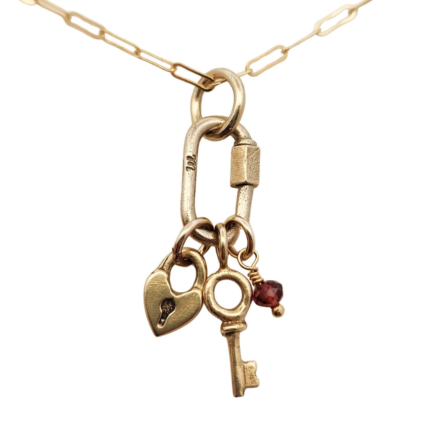 Lock, Key & Garnet Charm Necklace