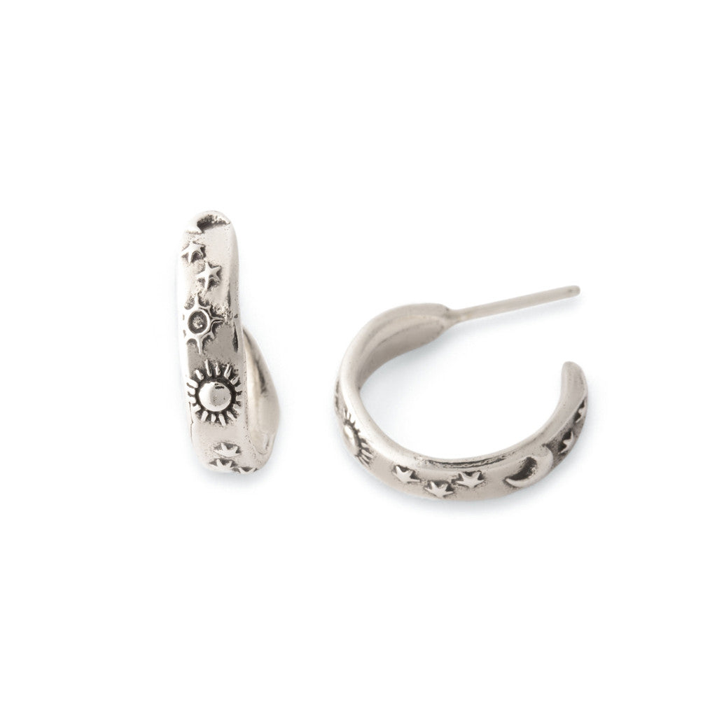 Sterling Silver Sun Moon & Stars Hoop Earrings