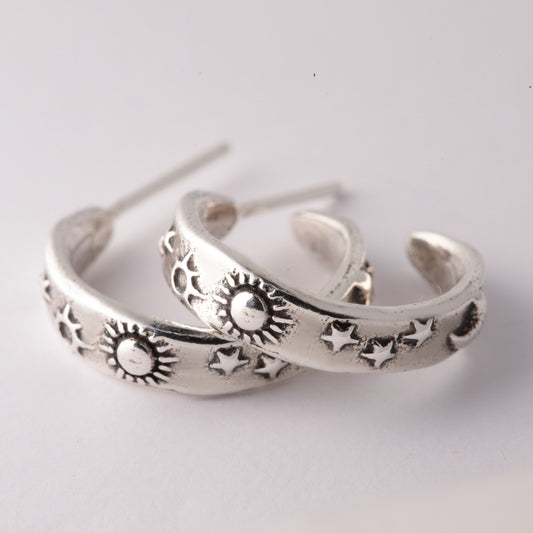 Sterling Silver Sun Moon & Stars Hoop Earrings