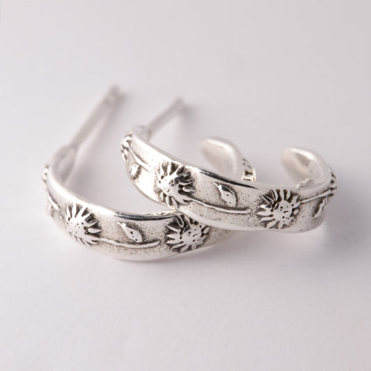 Sterling Silver Sunflower Hoop Earrings