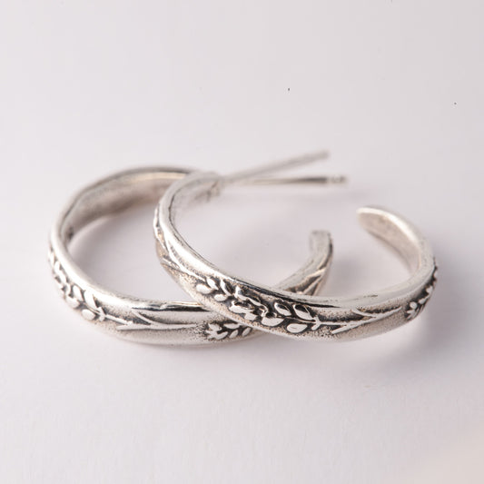 Silver Lavender Hoop Earrings