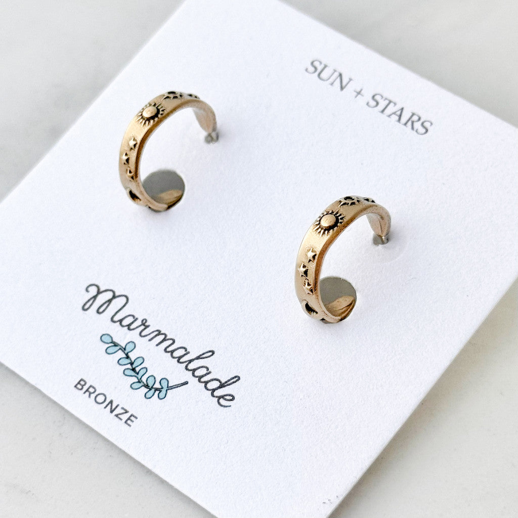 Bronze Sun Moon & Stars Hoop Earrings