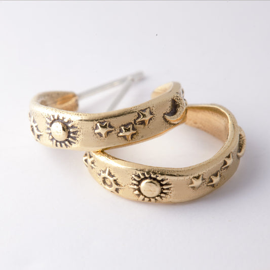 Bronze Sun Moon & Stars Hoop Earrings
