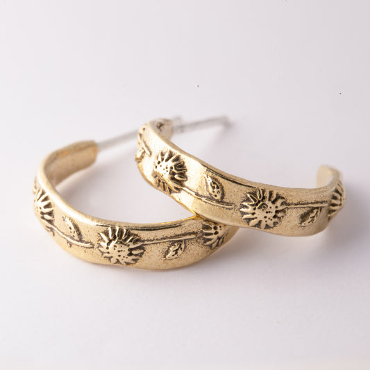 Bronze Sunflower Hoop Earrings
