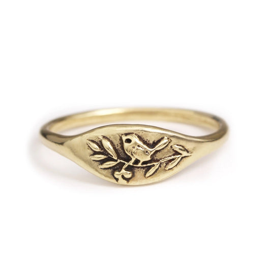 Bronze Bird in Branch Signet Ring