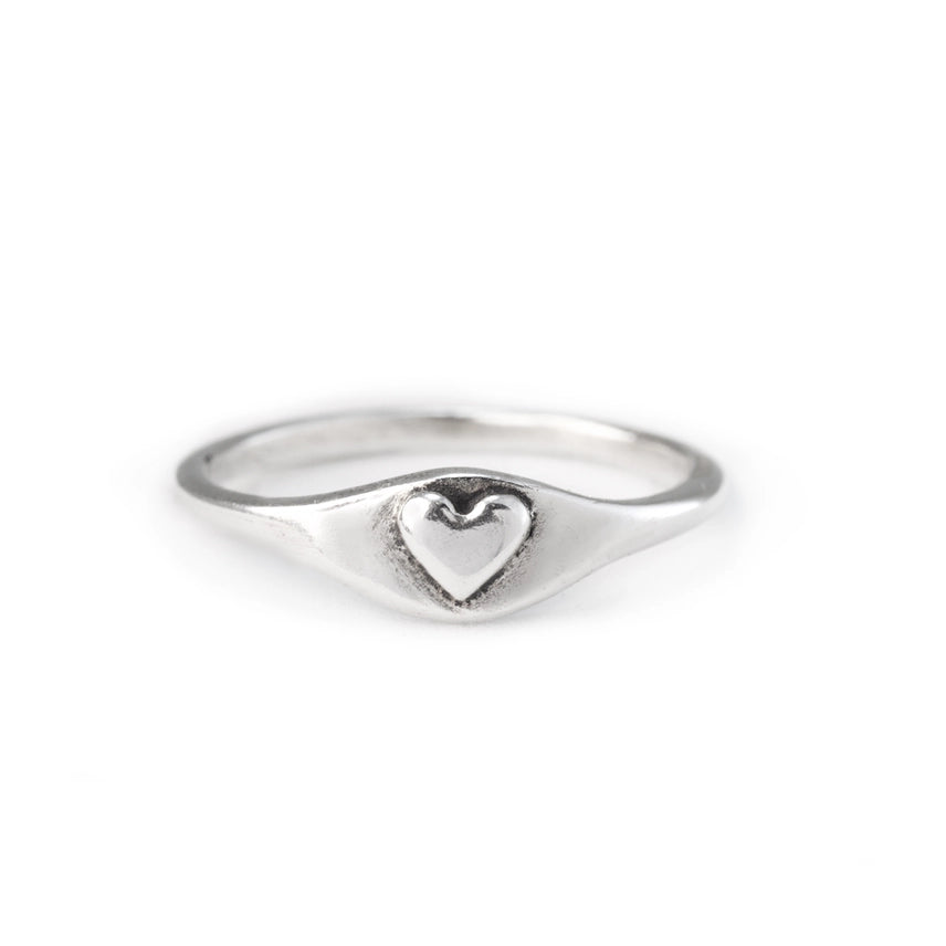 Silver Heart Signet Ring