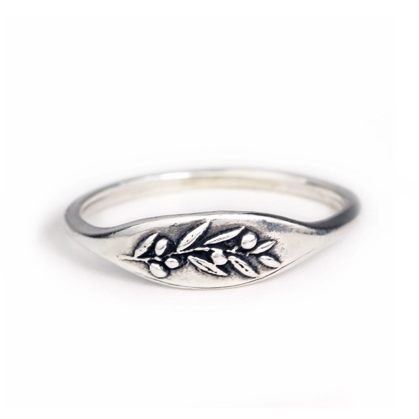 Silver Olive Branch Signet Ring